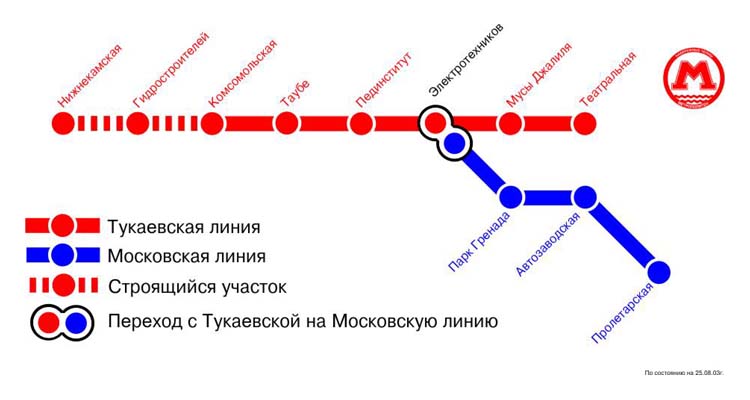 Схема линий Набережночелнинского Метрополитена